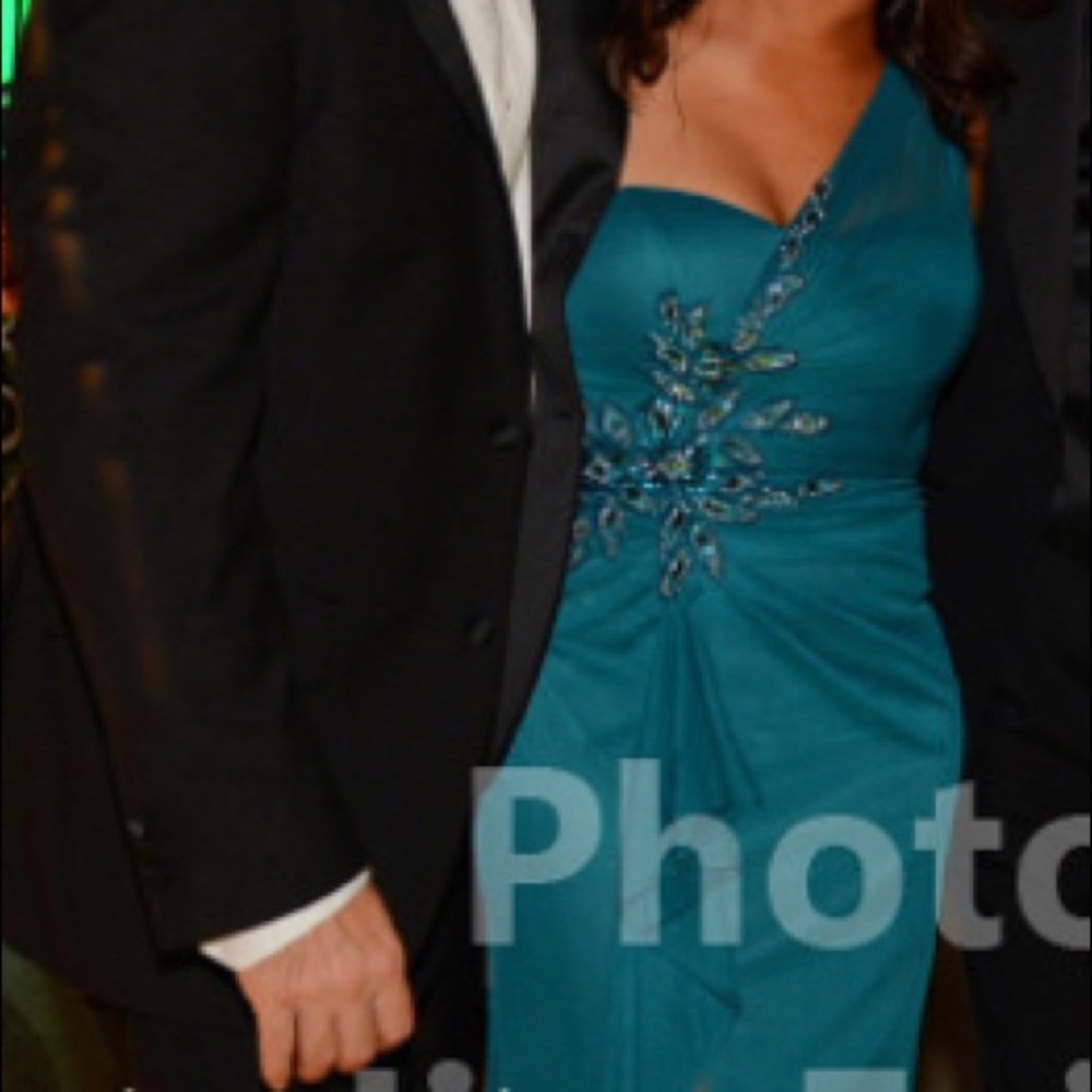 Sophisticated turquoise chiffon & sequins dress